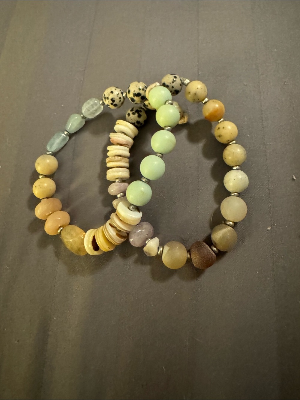 J. Jill Beaded Stretch Bracelet Trio in Mint, Beige and Amber Tones